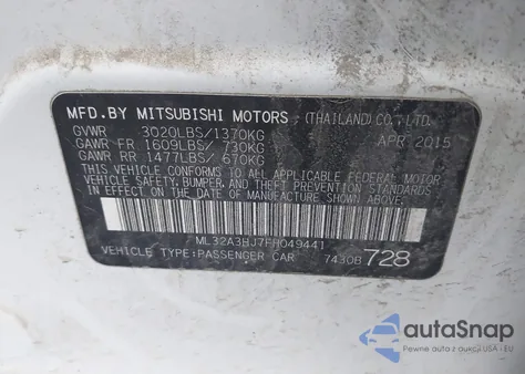 2015 Mitsubishi Mirage De from USA, damaged, VIN ML32A3HJ7FH049441